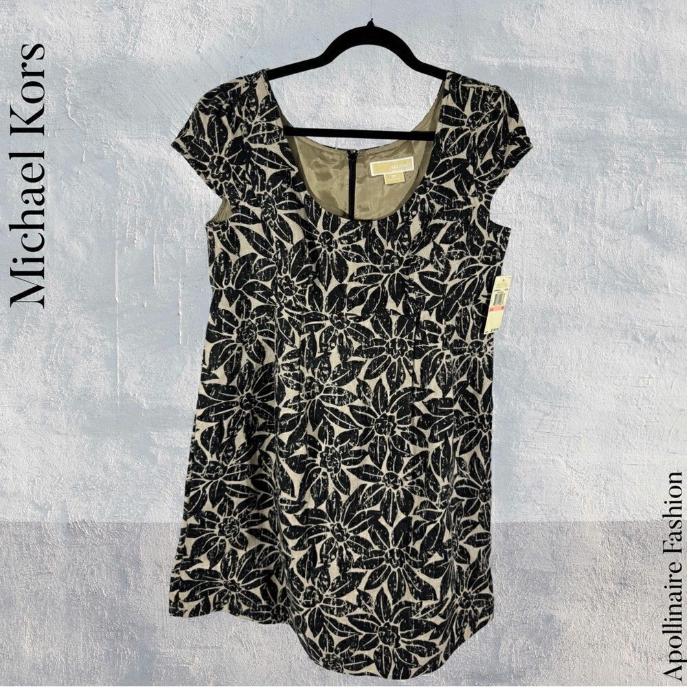 MICHAEL KORS LINEN FLORAL PRINT MINI DRESS SIZE 10 NWT BLACK GREY